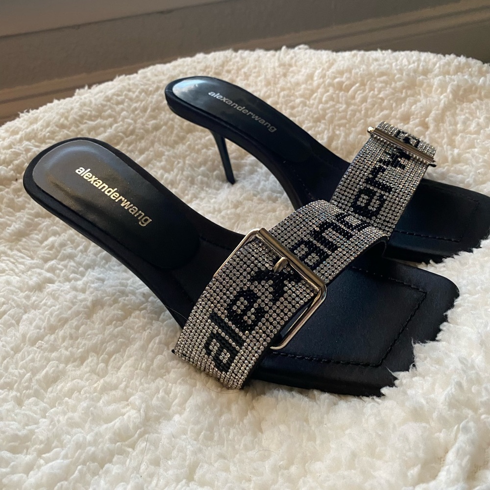 Alexander Wang
Women's Jessie Crystal Logo Kitten Heel Sandals
Sz 38